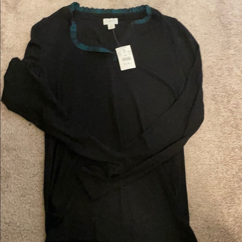 NWT J. Crew black top with ruffle trim